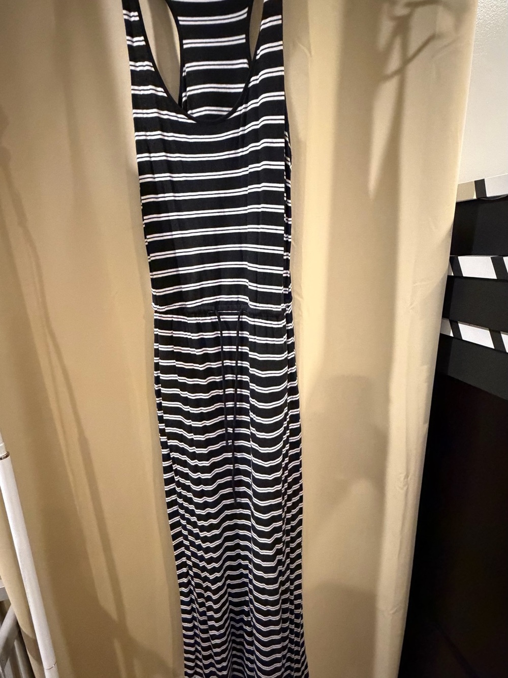 Banana Republic Black and White Striped Racerback Maxi Dress